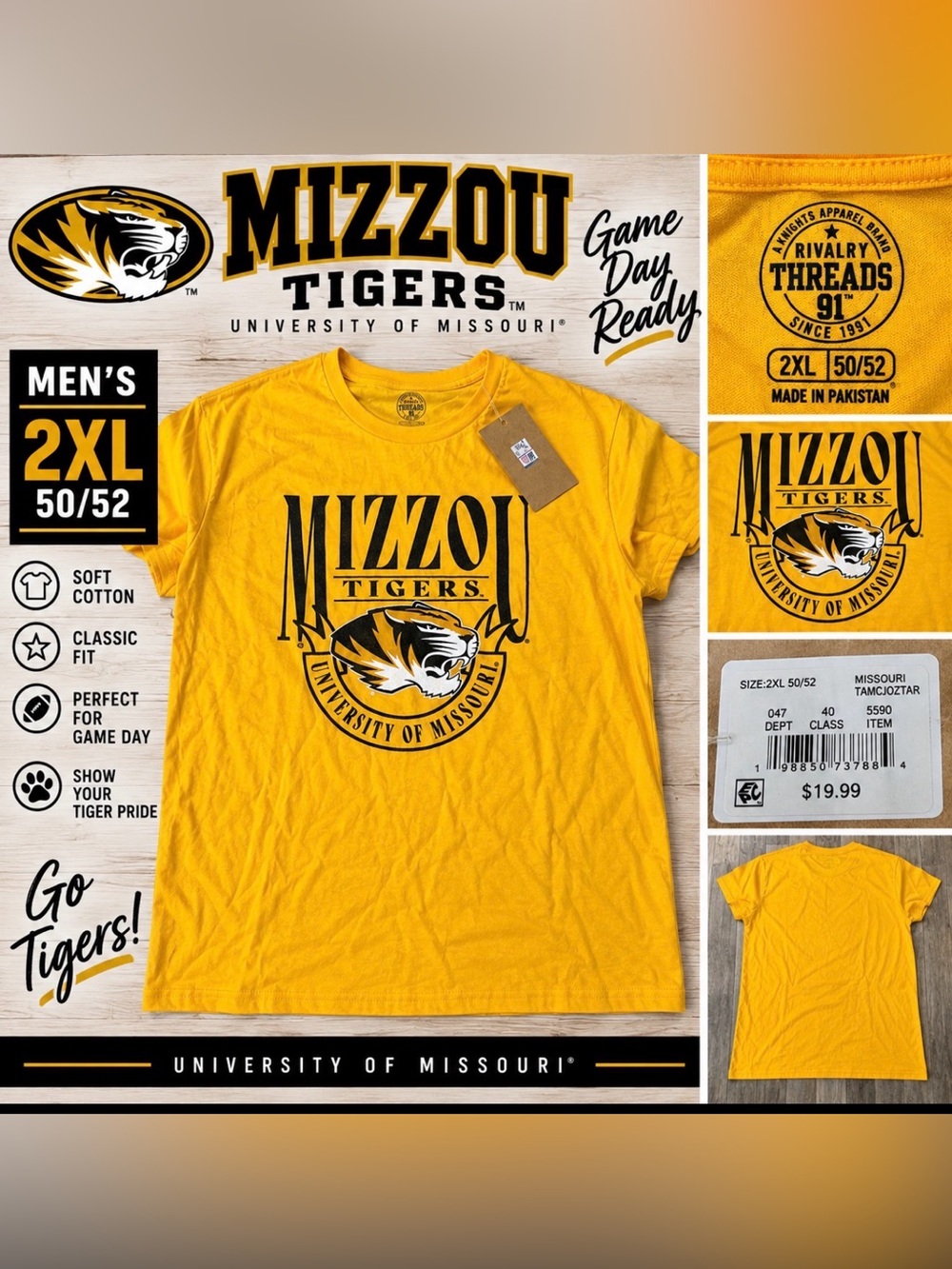 Men’s Mizzou Tigers University of Missouri T-Shirt – 2XL – NWT
